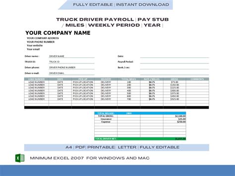 Truck Driver Payroll Template In Excel Made Easy