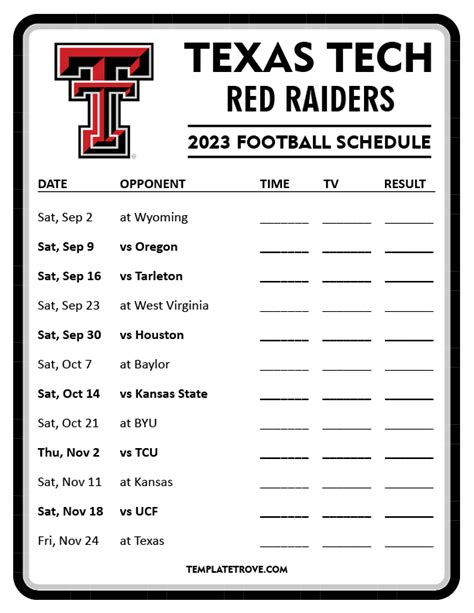 Ttu 2009 Football Schedule Highlights