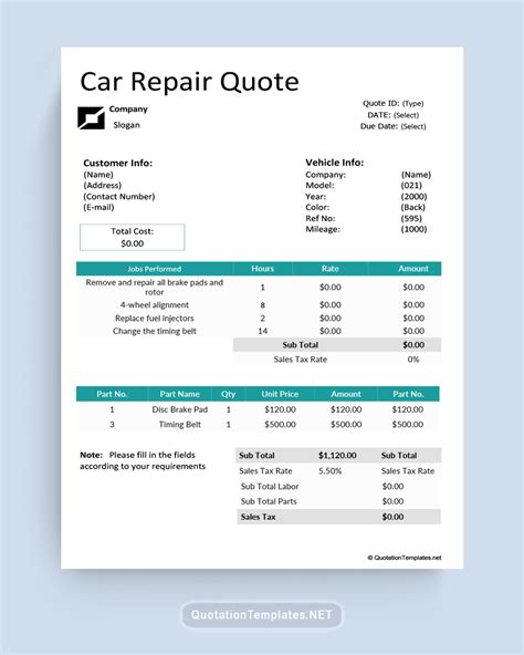 Vehicle Repair Quote Template Made Easy