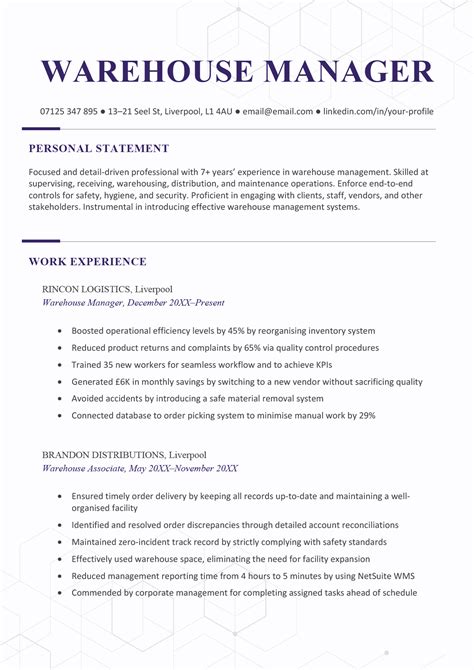 Warehouse Manager Resume Template And Examples