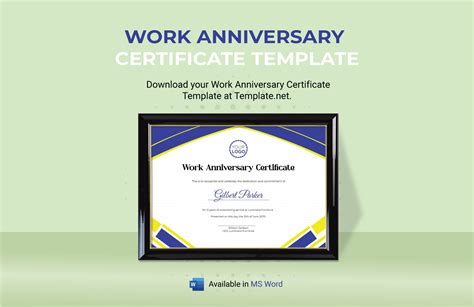 Work Anniversary Certificate Template Free Download