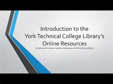 York Technical College Library Resources And Services Guide